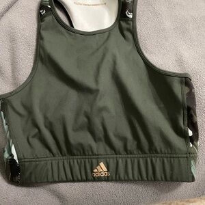 Adidas Olive Green Sports Top with Gold Logo